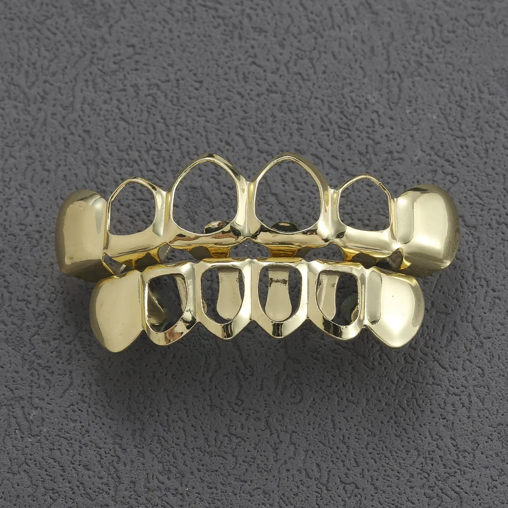 Klassische 4-Hohlzahn-Grillz 6/6 Set Hip-Hop Gold Silber Siebenfarbige Zahnkappen Unisex-Schmuck für Cosplay – Detail 16