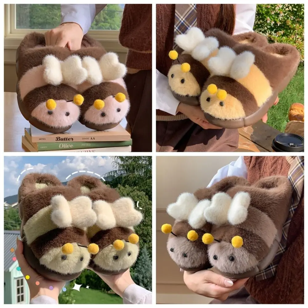 

Cute 3D Little Bee Cartoon Bee Plush Slippers Cartoon Fluffy Warm Fur Slippers Student Thick Soled Y2K Bee Slippers Bedroom