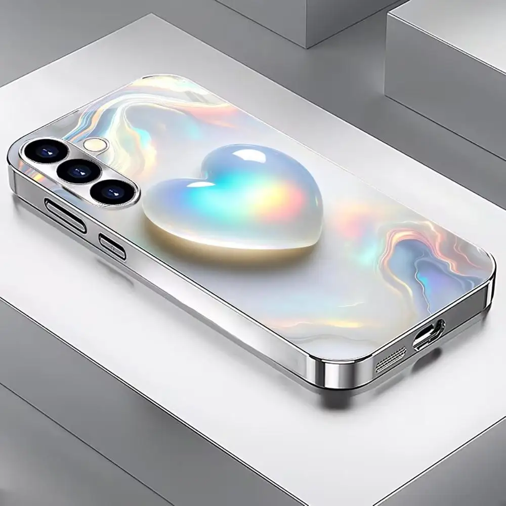 White heart-shaped electroplated glass phone case suitable for Samsung Galaxy S26 S25 S24 S23 S22 S20 FE/Ultra/Plus anti drop