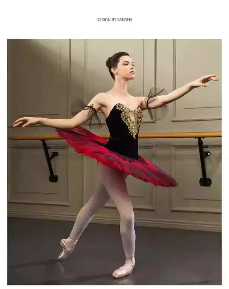 Vestito da balletto ragazza Ballerina vestito rosso nero professionale abiti da balletto donna bambini Adulto Pancake Tutu balletto Swan Lake costumi