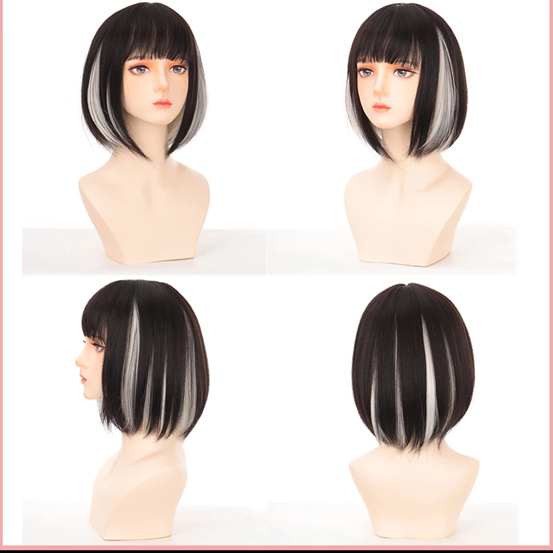 New Concubine Synthetic Bob Highlight Short Straight Hair Wig With Bangs Good Quality Synthetic Wigs Cosplay Element