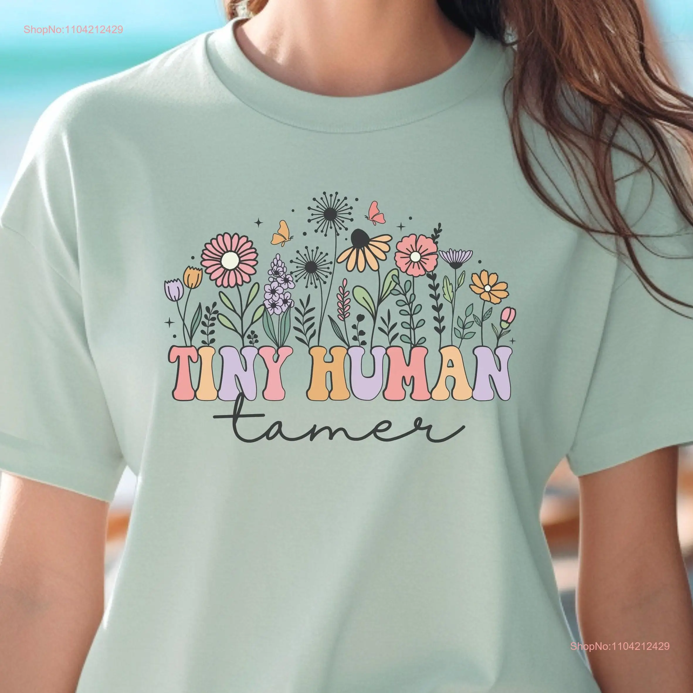 Tiny Human Tamer T Shirt Funny Parent Mom Dad Top Humorous Family Apparel Teacher Parenting long or short sleeves