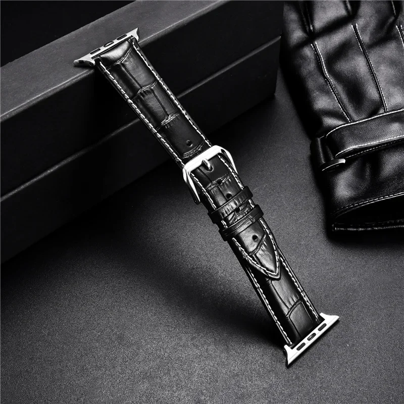 حزام ساعة عتيق لسلسلة ساعات أبل Ultra/10/9/8/7/SE/6/5/4/3/2/1 حزام جلدي بأنماط الخيزران 49/46/45/44/42/41/40/38 مللي متر #5