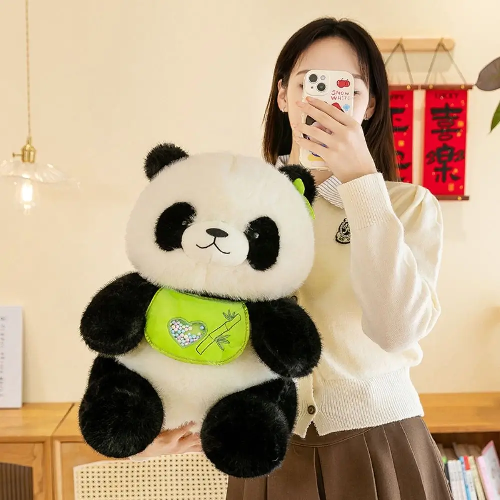 

PP Cotton Bamboo Bib Panda Plush Doll Love Heart with Plush Ball Simulation Panda Plush Toy High Quality Soft