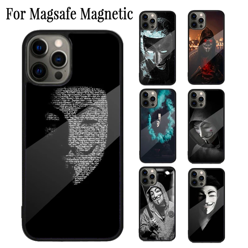 Hacker Anonymous Magnetic Phone Case Coque For iPhone 16 15 14 Plus 13 12 Mini 11 Pro Max Magsafe Wireless Charging Cover