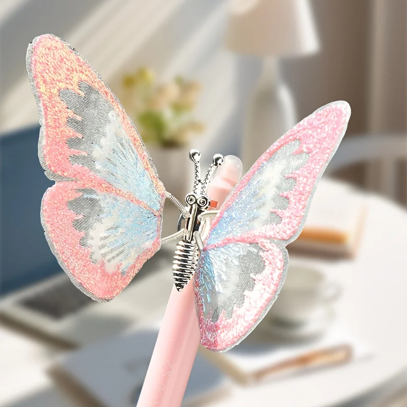 

New Creative Butterfly Crystal Blue Press Neutral Pen with Scratchable ST Pen Tip Bounce Brushing Test Pen Magic Water Erasing P