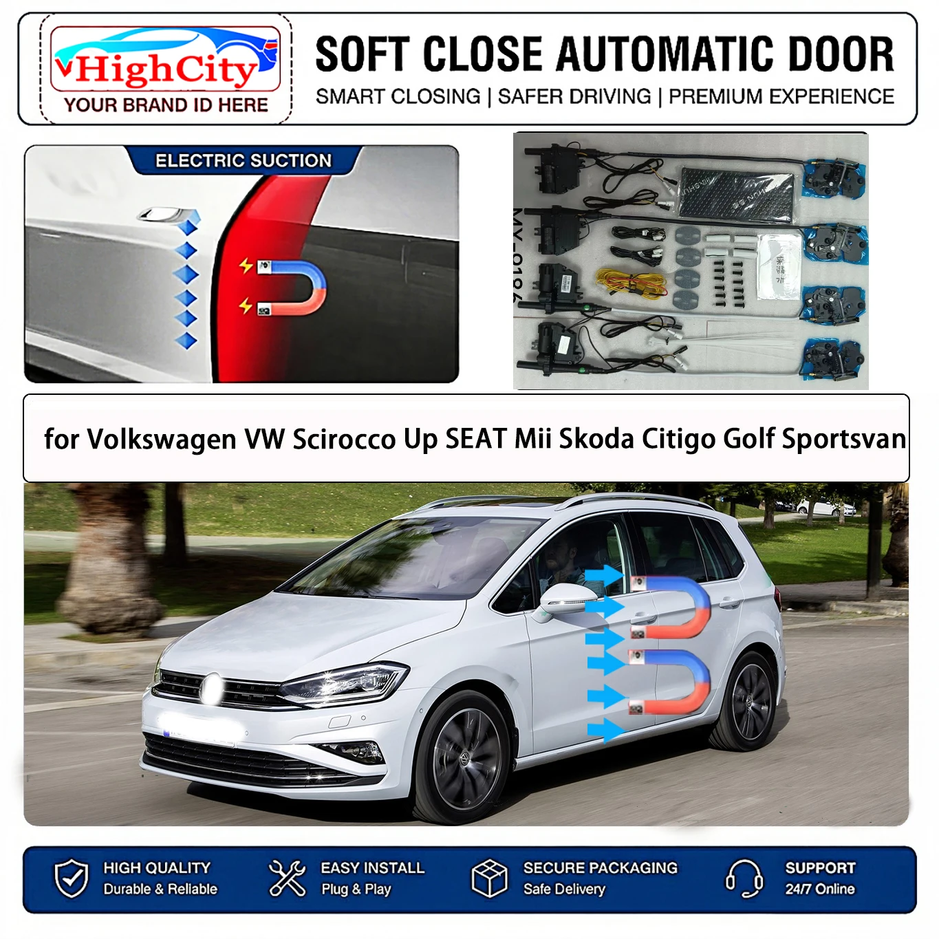 for Volkswagen VW Scirocco Up SEAT Mii Skoda Citigo Golf Sportsvan Electric Suction Soft Close Door Kit Anti Pinch Cinch Latch