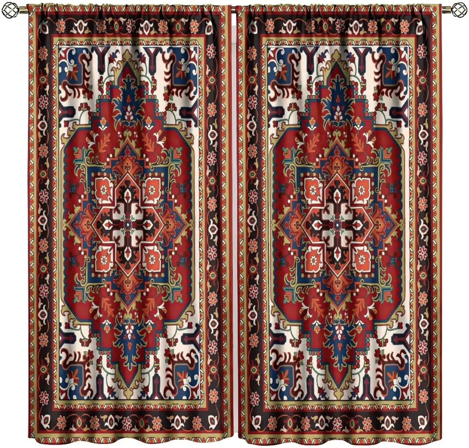 Bohemian Blackout Curtains Featuring Vintage Tribal Abstract Geometric Patterns, Suitable for Bedrooms,Living Rooms and Kitchens