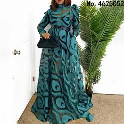 African Print Maxi Dresses For Women Long Sleeve Elegant Gown Anakra dress Dashiki Vestidos Robe Lady Fashion Dress No Belt