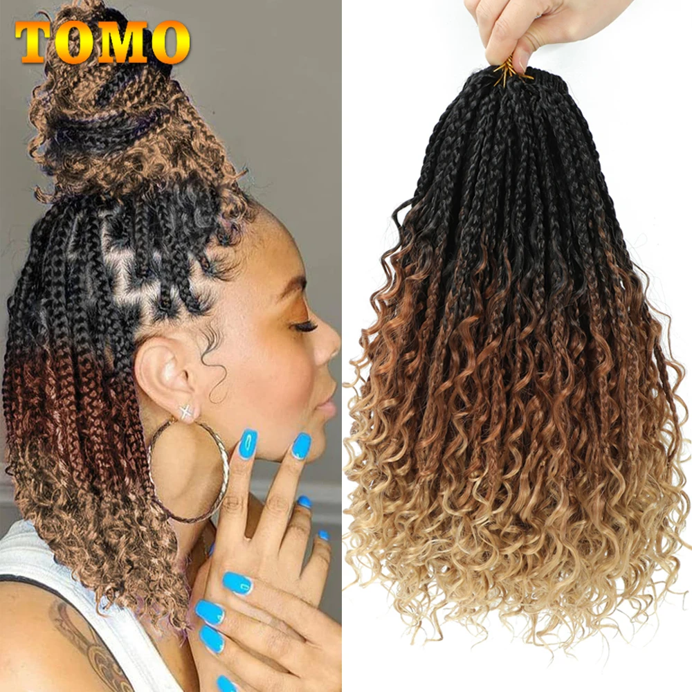 

TOMO Goddess Box Braids Crochet Hair 14 18 Inch 16 Roots Bohemian Hippie Synthetic Braiding Hair With Curly Ends For Black Women