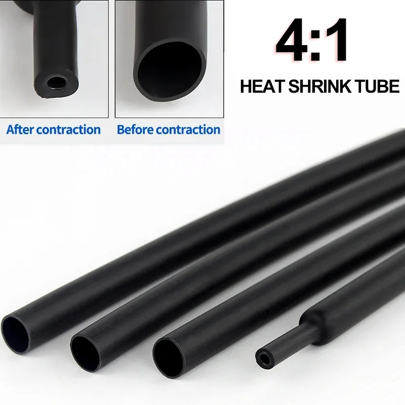 Heatshrink Heat Shrink Tube 4:1 Transparent + Black Insulation Sleeves Wire Wrap Size 4mm 6mm 8mm 12mm 16mm 20mm 24mm 32mm