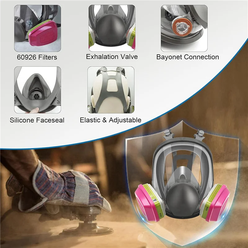 Maschera respiratoria integrale GROCE-2X, maschera respiratoria riutilizzabile 6800 con filtri, antiappannamento, respiratore per vapore organico