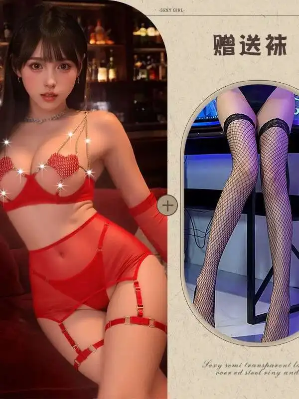 SM 탑 섹시 속옷 여성 러브 체인 속이 비치는 메쉬 레이스 시스루 유혹 메쉬 침대 유혹 드레스 우아하고 섹시한 드레스 BP0G