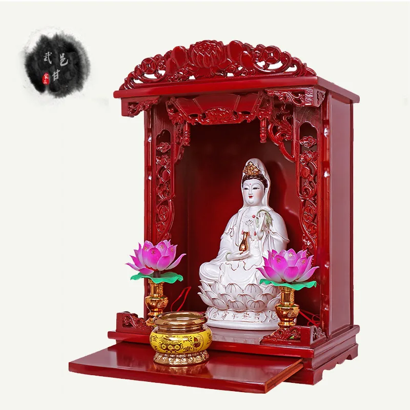 YFY solid wood Buddhist niche small wall-mounted cabinet God of Wealth vertical cabinet Guanyin shrine offering table offering