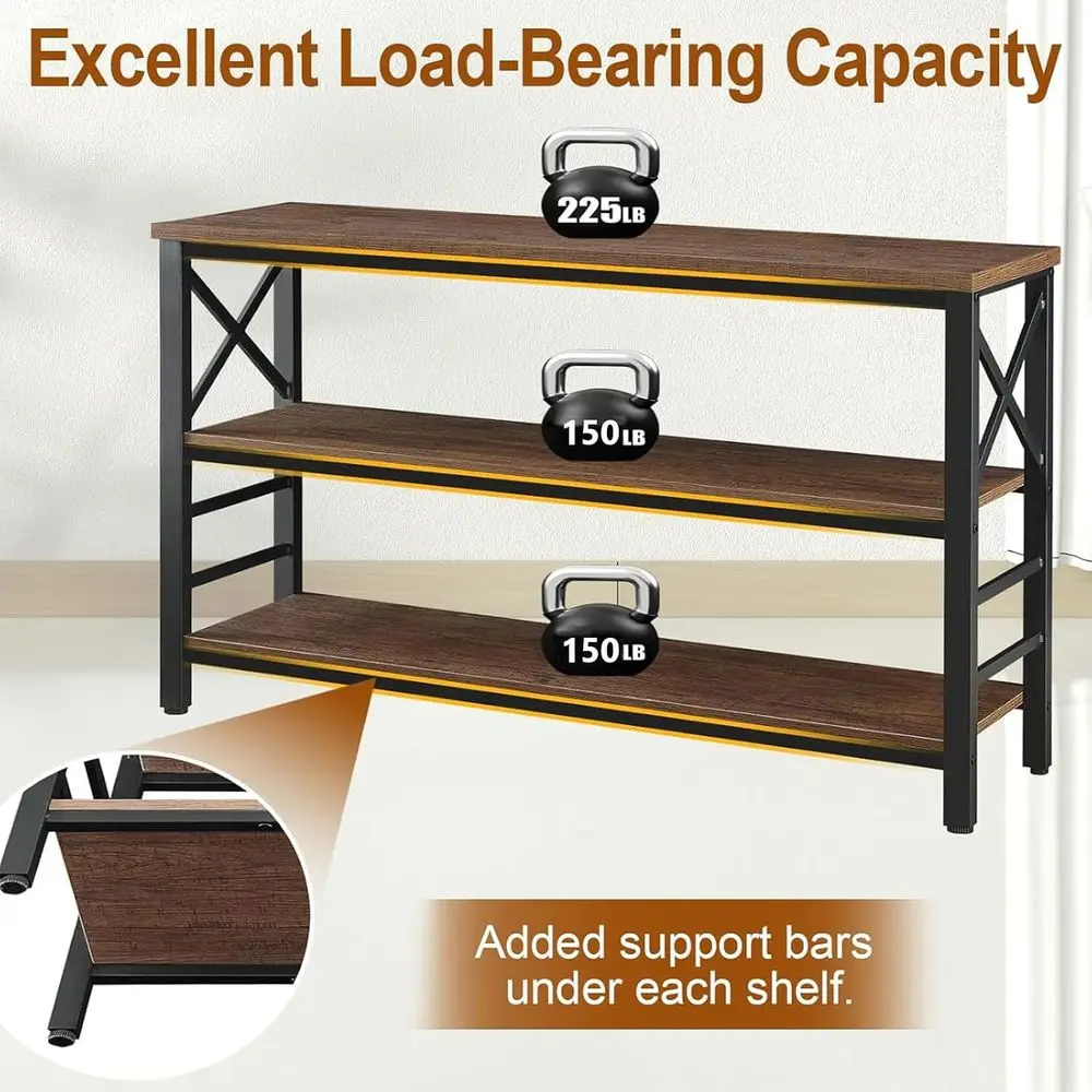 طاولة كونسول خشبية هندسية على الطراز الصناعي مع لمسات معدنية، 55 رف ريفي من 3 طبقات للمساحات المعيشة والممرات في الحاجب #4