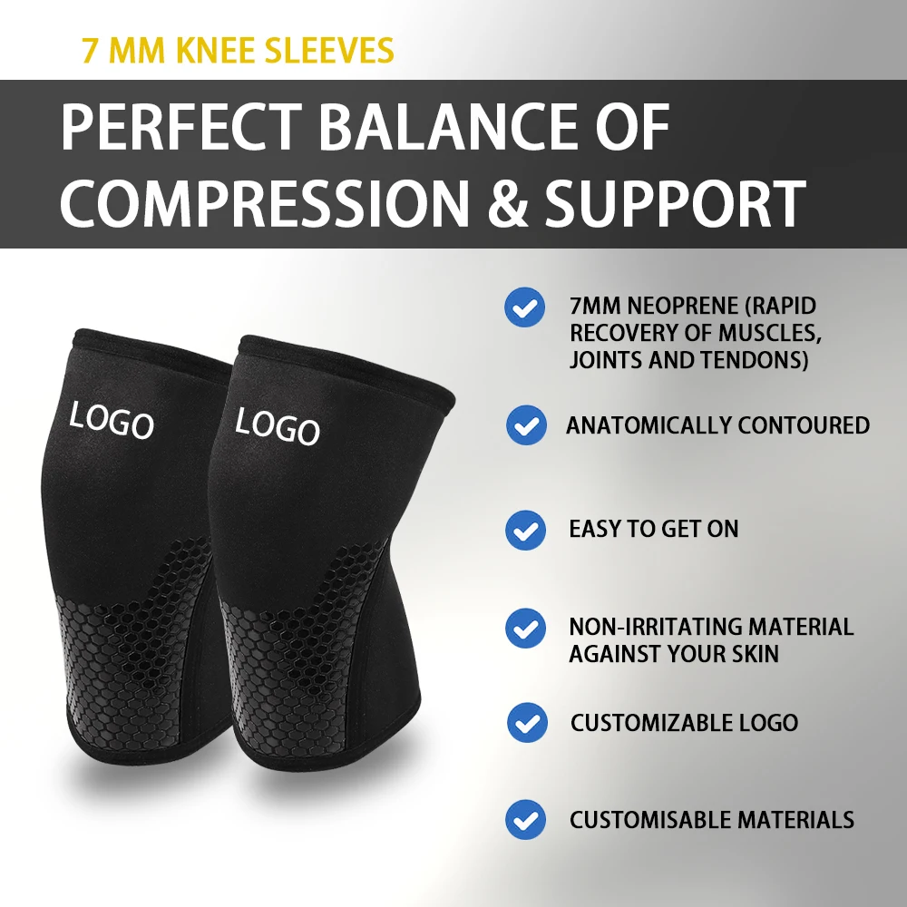 5mm 7mm Neoprene Professional Knee Sleeves for Powerlifting Gym Training Squats Compression Weightlifting Knee Support Brace