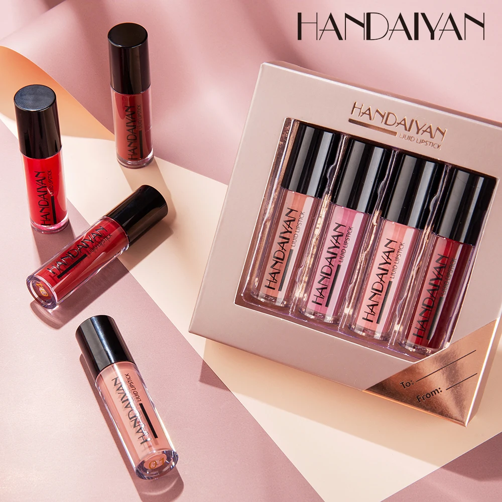 HANDAIYAN 4 Colors/box Matte Liquid Lipstick Kit Women Makeup Set Matt Lipstick Lips Make up Cosmetics Tint Lip Gloss Waterproof