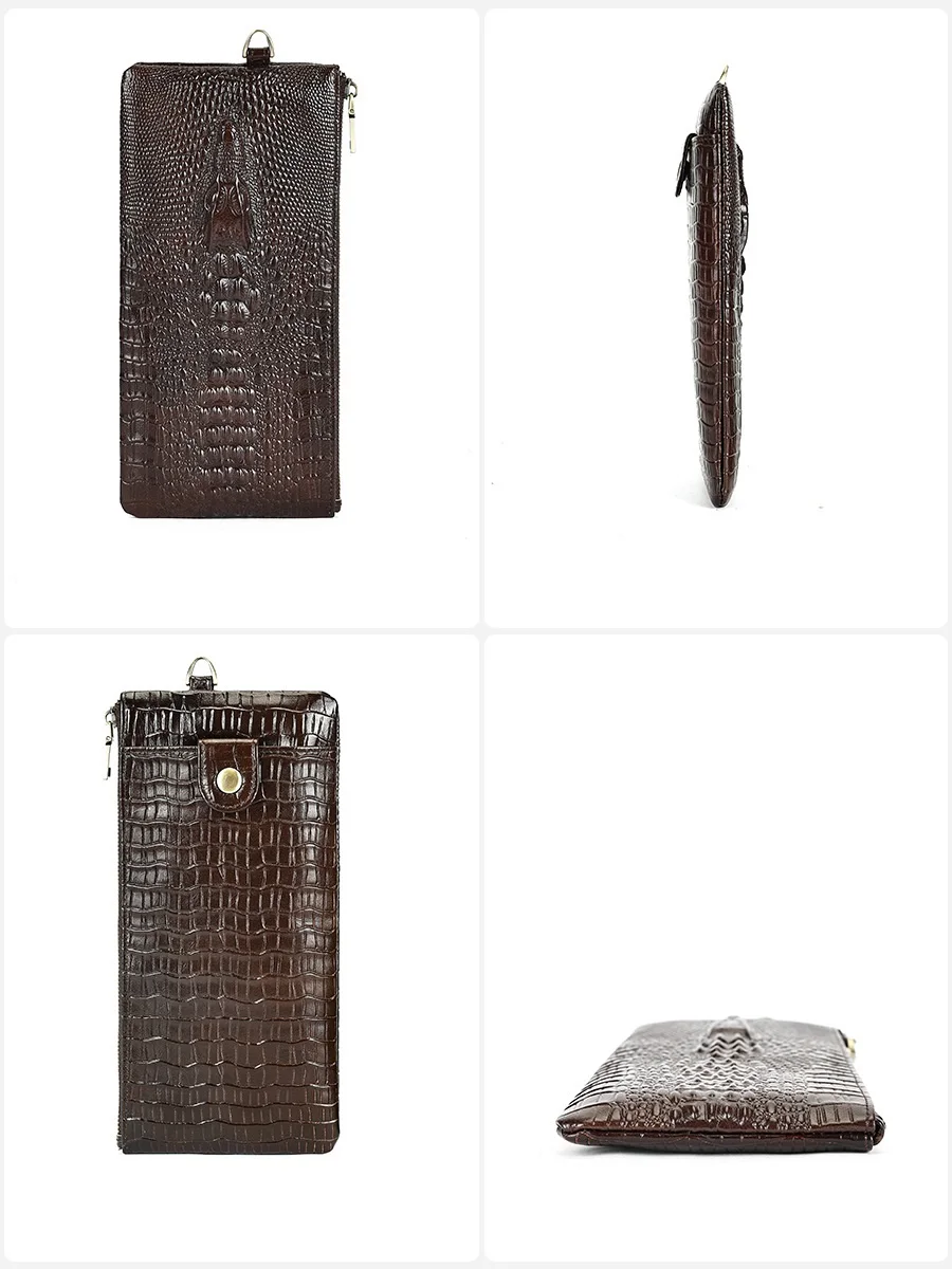 MVA Fashion Clutch RFID Credit ID Card Holder Cowhide Leather Wallet Multi-card Slots Cell Phone Bag Vintage Money Case Purse