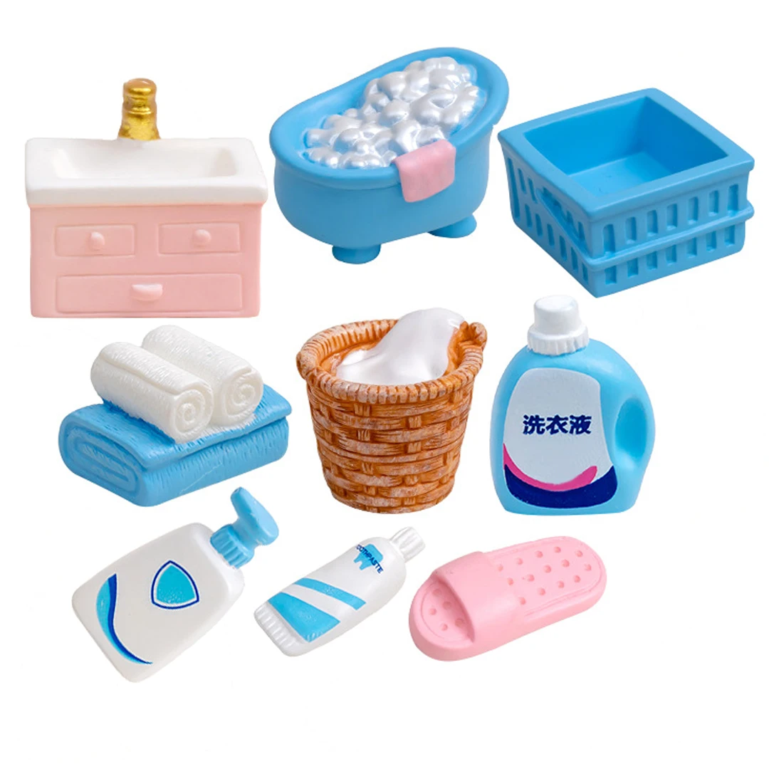 50PCS Dollhouse Simulation Washbasin Tub Toilet Model Dollhouse Bathroom Decor Dolls House Miniature Furniture Accessories