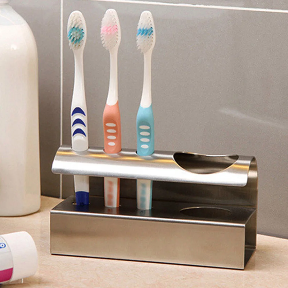 

304 Stainless Steel Toothbrush Rack Desktop Space-Saving 3 Toothbrush 1 Toothpaste Hole Bathroom Holder Anti-Rust