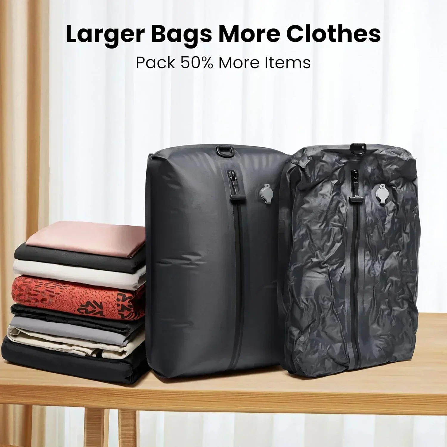 Vacpak Sac à dos Vacpack avec compression sous vide, résistant à l'eau, sac à dos de voyage antivol (noir