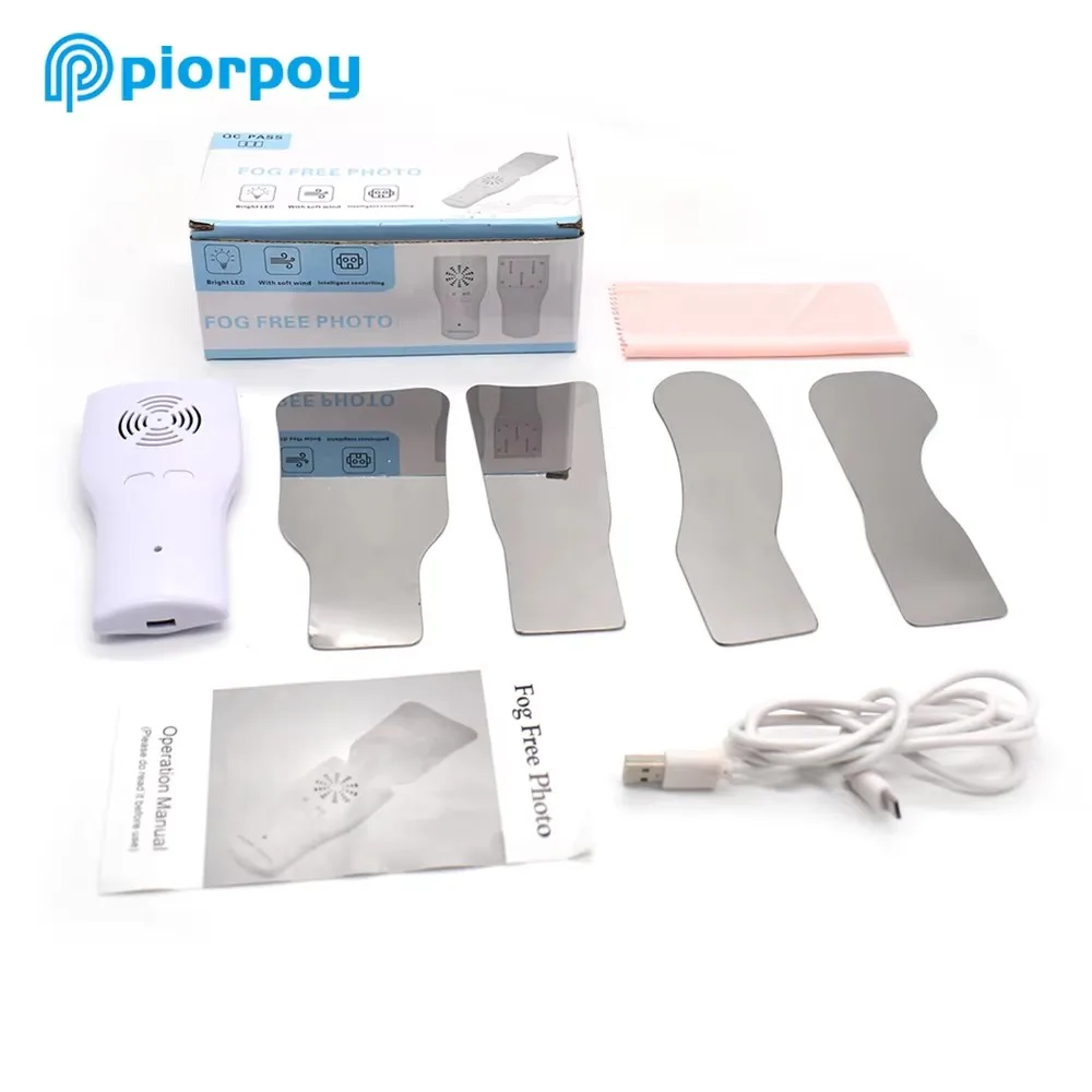 PIORPOY Dental Anti-Fog Mirrors Set Intraoral Photography Mirror Stainless Steel Automatic Defogging with LED Light Reflectors