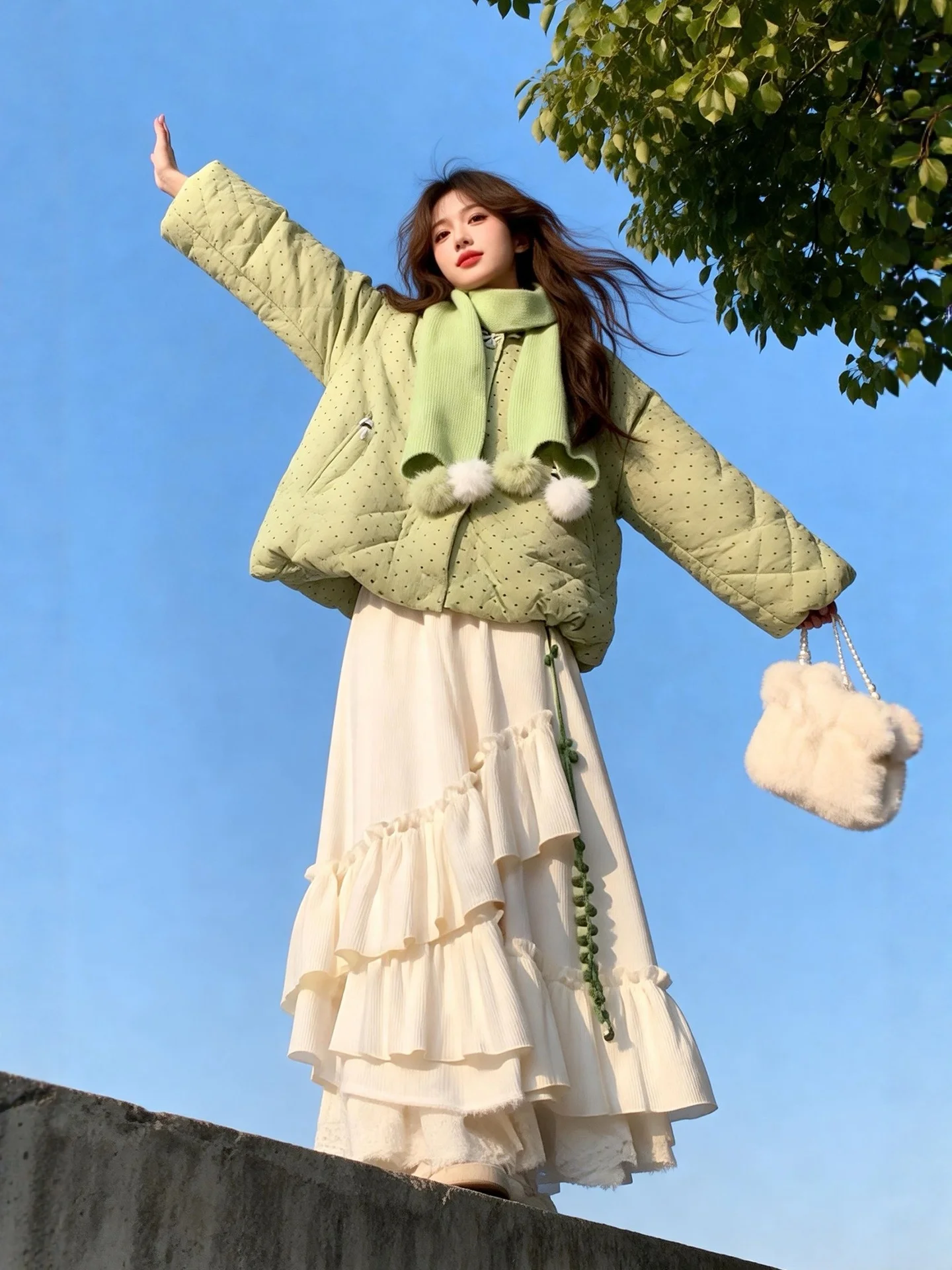 

Winter Faion Korean Sle Women's Tee-Piece Set Large Size Cotton Jaet Sweater Skirt Warm And Sli Ensemble