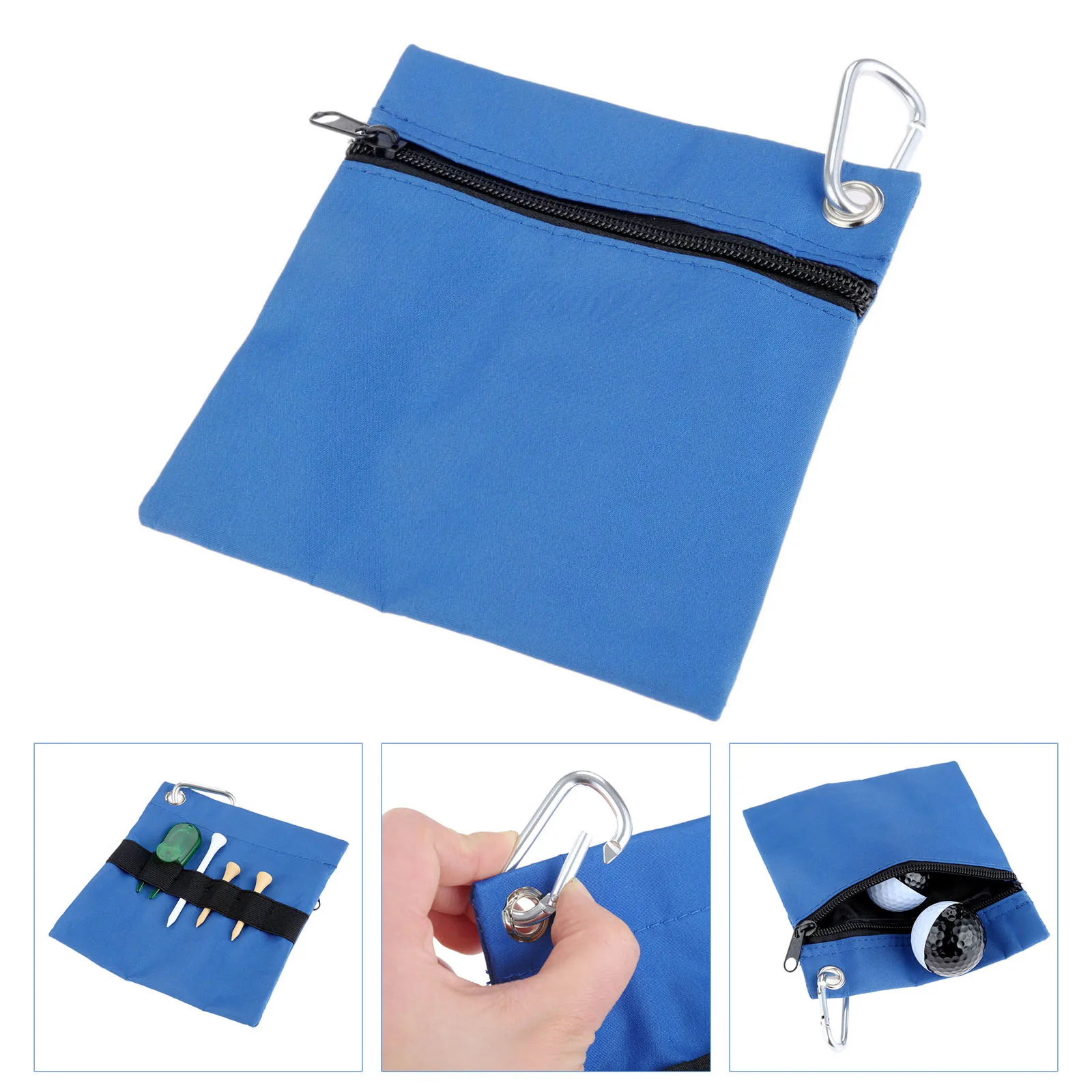 1pc Blue Zipper Portable Golf Ball Tee Bag 16*14cm Empty Nylon Storage Ball & Tees Bag Holder With Carabiner Golfing Accessories