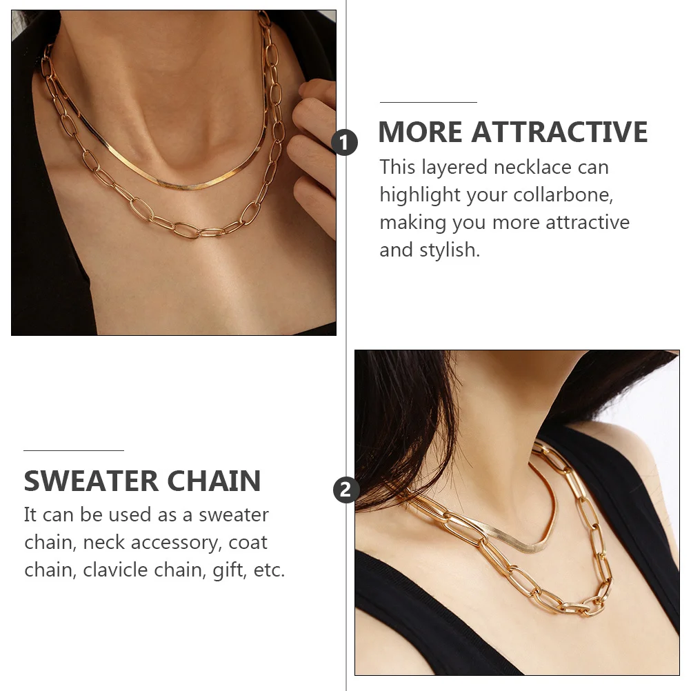 

Women Necklace Double-Layer Alloy Snake Bone Chain Layered Sweater Clavicle Chain Stylish Neck Accessory Women Necklace