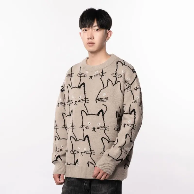 

Новый толстый модный брендовый теплый свитер с героями мультфильмов, мужской корейский модный свободный вязаный свитер, мужской топ с круглым вырезом