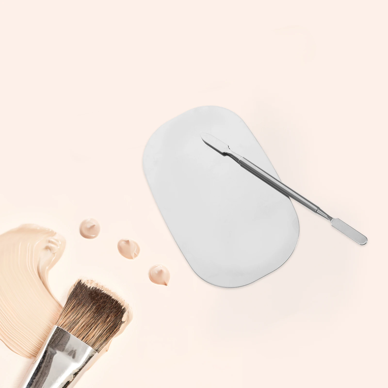 

Stainless Steel Makeup Mixing Palette Compact Lightweight Spatula Set Foundation Tray Professional Artists Tool Small Size Easy