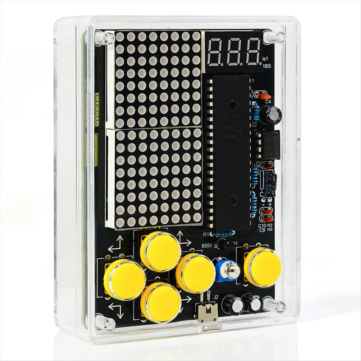 AA86 DIY Game Kit Game Console Electronic Soldering Production Kit Mini Pixel Game Console Kit Voice Version, Clear Shell