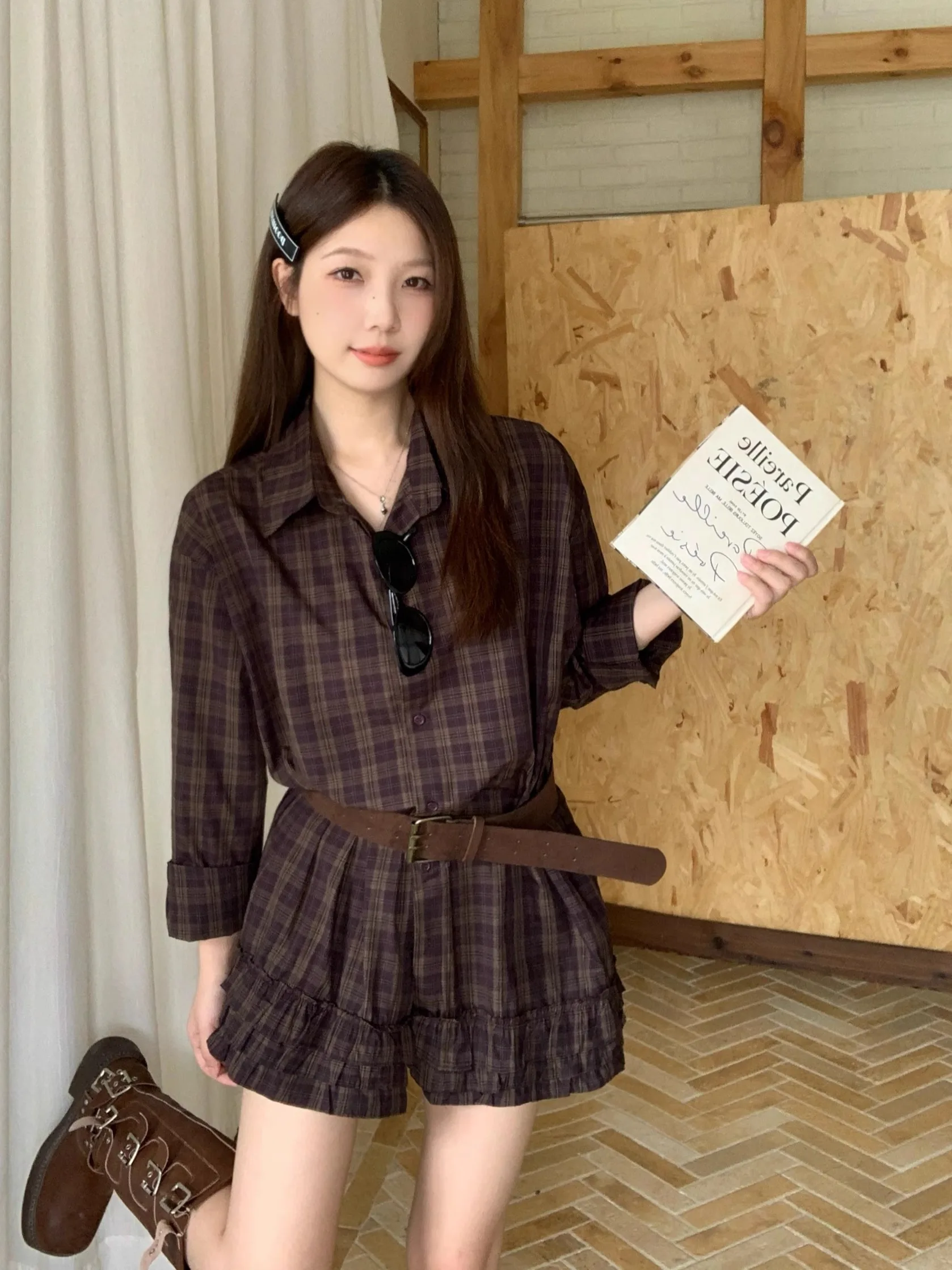 

plus Size Women's Vintage Plaid Loose irt with Wood ain High Waist A-Line ort Skirt Faionable Autumn New Arrival
