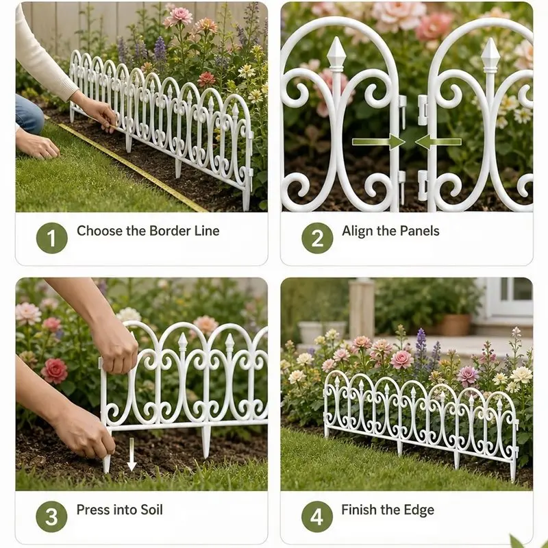 Plastic Fencing Panels 6-Pack Modular Interlocking Garden Fence Edging Border Border Panels Black