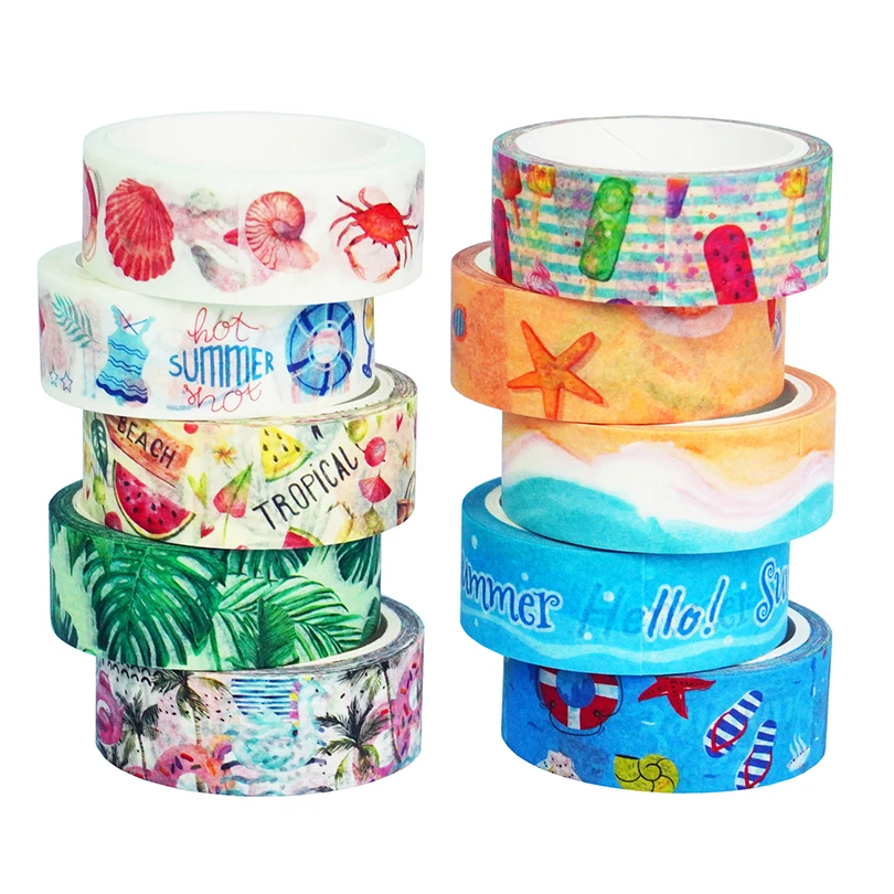 10Pcs Summer Washi Tapes Scrapbooking Supplies Masking Tape Seasons Washi Tape Set Kawaii Stationery Decorative Adhesive Tape