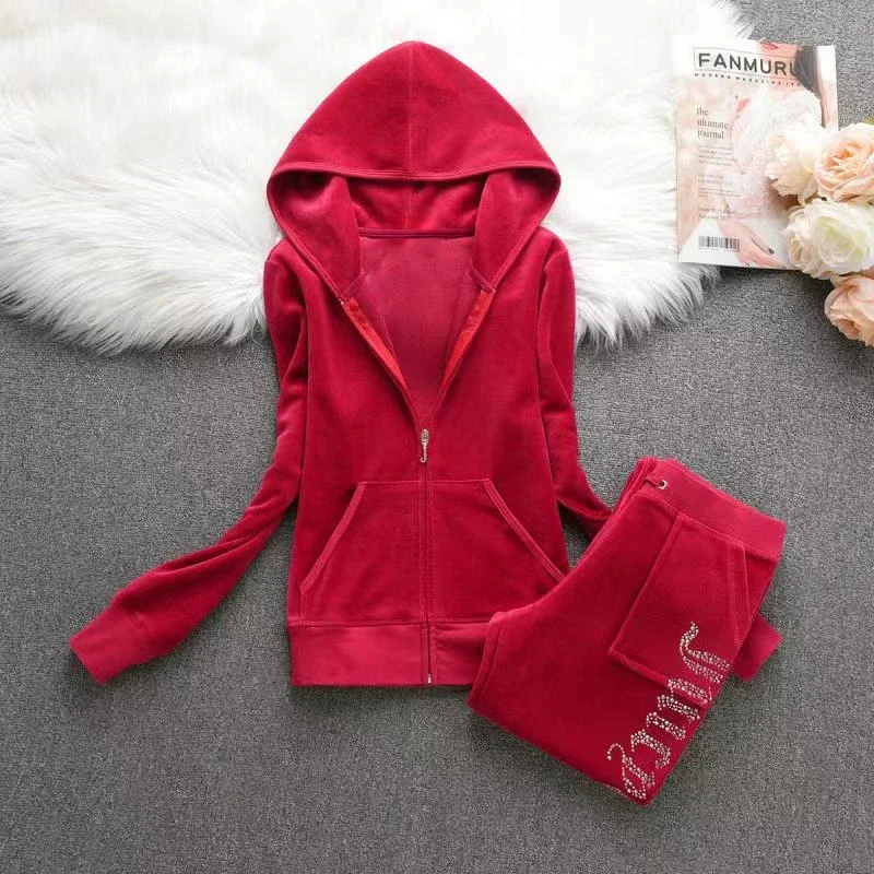 2025 Juicy Tracksuit Fashion Brand Women's Y2k Tracksuit Velvet Tracksuit for Women Sportswear Fall Winter Hoodies Two Piece Set