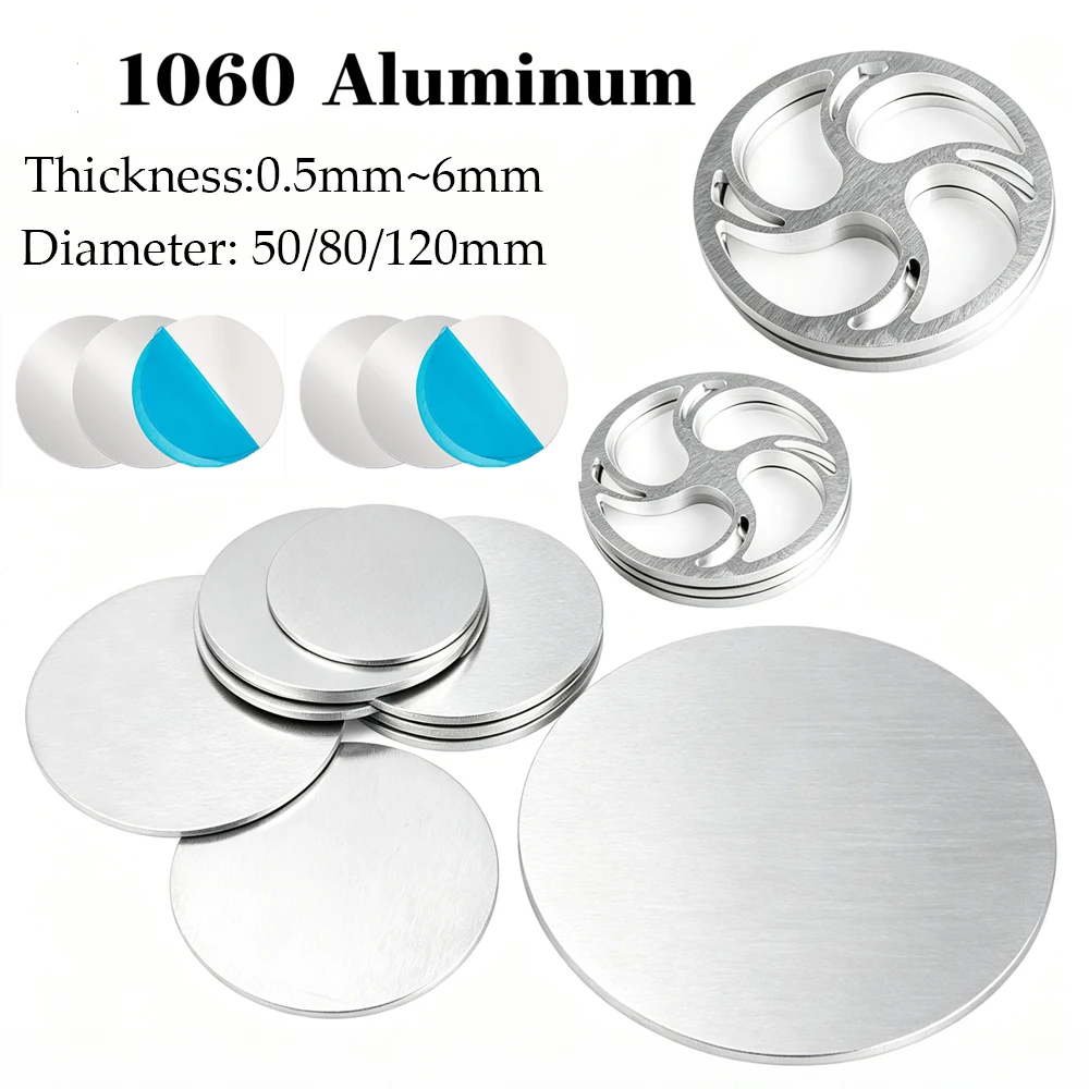 

1PC 1060 Aluminum round Plate 50-120mm 0.5-6mm Thick CNC Machining Metal Disc Corrosion Resistant Craft Sheet for DIY Projects