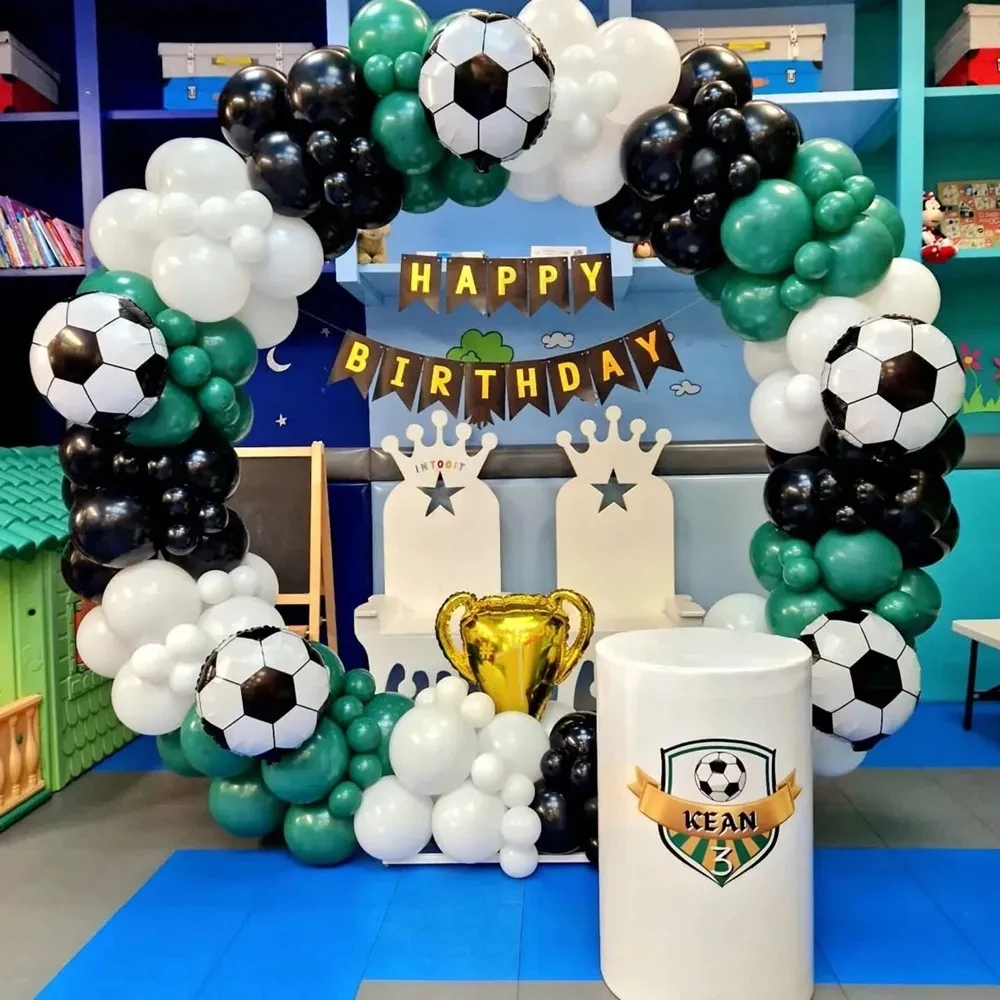 110 Stück eine Reihe von Fußball ballon Kranz Set, grün, schwarz und weiß Ballon Themen Party Dekoration, Geburtstags feier Dekoration
