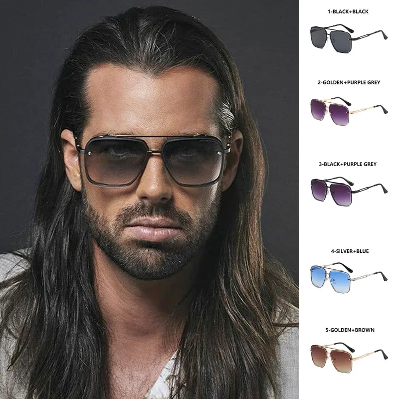 

New Classic Men's Sunglasses Double Bridge Metal Frame Square Glasses Fashion Luxury Vintage Sunglasses Men's Driving Sunglasses