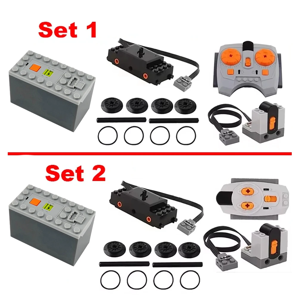 Funções técnicas de energia, peças de tijolos, caixa de bateria, motor de trem, receptor ir, controle remoto, caixa de bateria para conjunto legoeds