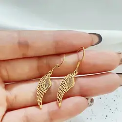 Punk Angel Wings Woman Stainless Steel Dangle Drop Earring Hollowed Out Wing Gold Color Smooth Jewelry Accessories Gifts
