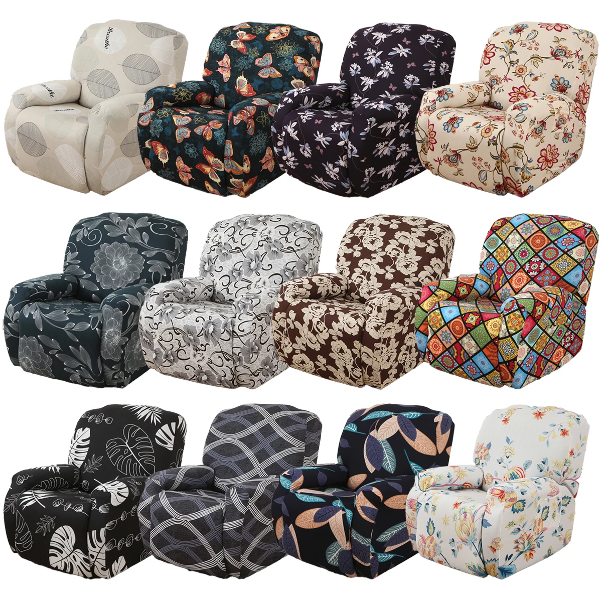 1 Seater Elastic Recliner Sofa Cover Printed Slipcover Chair Sofa Protector Relax Armchair Stretch Couch Covers for Living Room