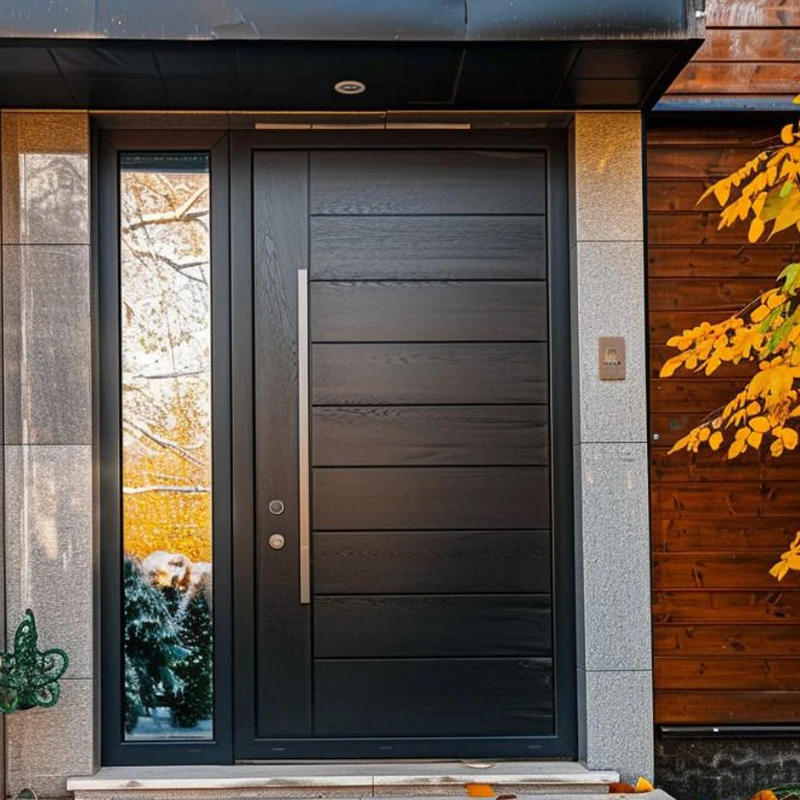 

*&Black Entrance Door Modern Security Front Entry Aluminum Pivot Exterior Villa House Main Double Solid Wood Soundproof