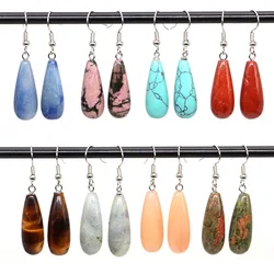 Natural Reiki Stone Long Tear Water Drop Dangle Earrings Healing Crystal Rose Quartz Hooks Eardrop for Women Charms Jewelry Gift