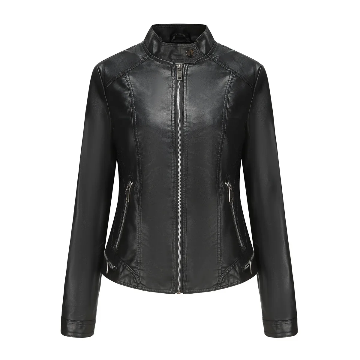 2024 New Women's Leather Jacket Long Sleeve Spring  Autumn Thin Jacket Artificial Leather Fashion Trend Motorcycle Wear Slim Fit