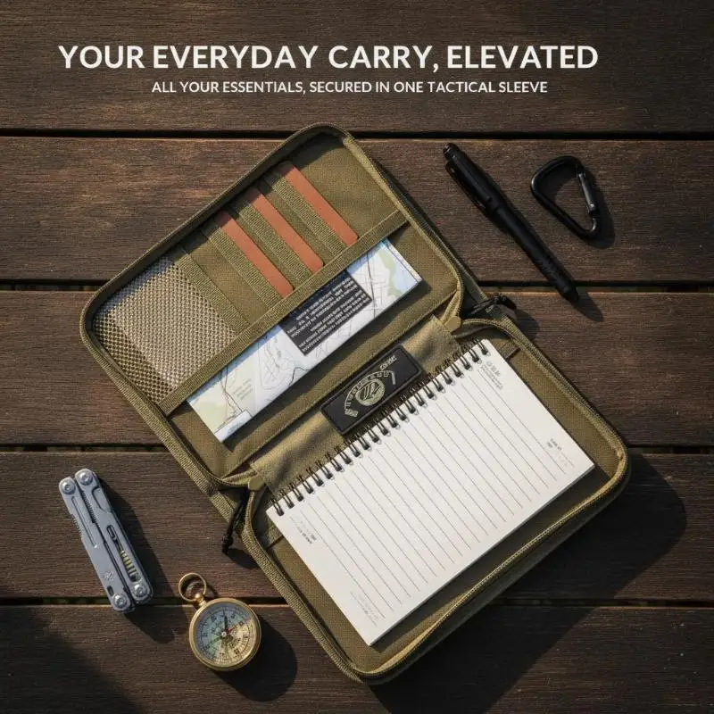 A5 Notebook Cover, Waxed Canvas Organizer with Zipper & Pen Holder, Multi‑Functional Journal Case for Hunting Outdoor Use