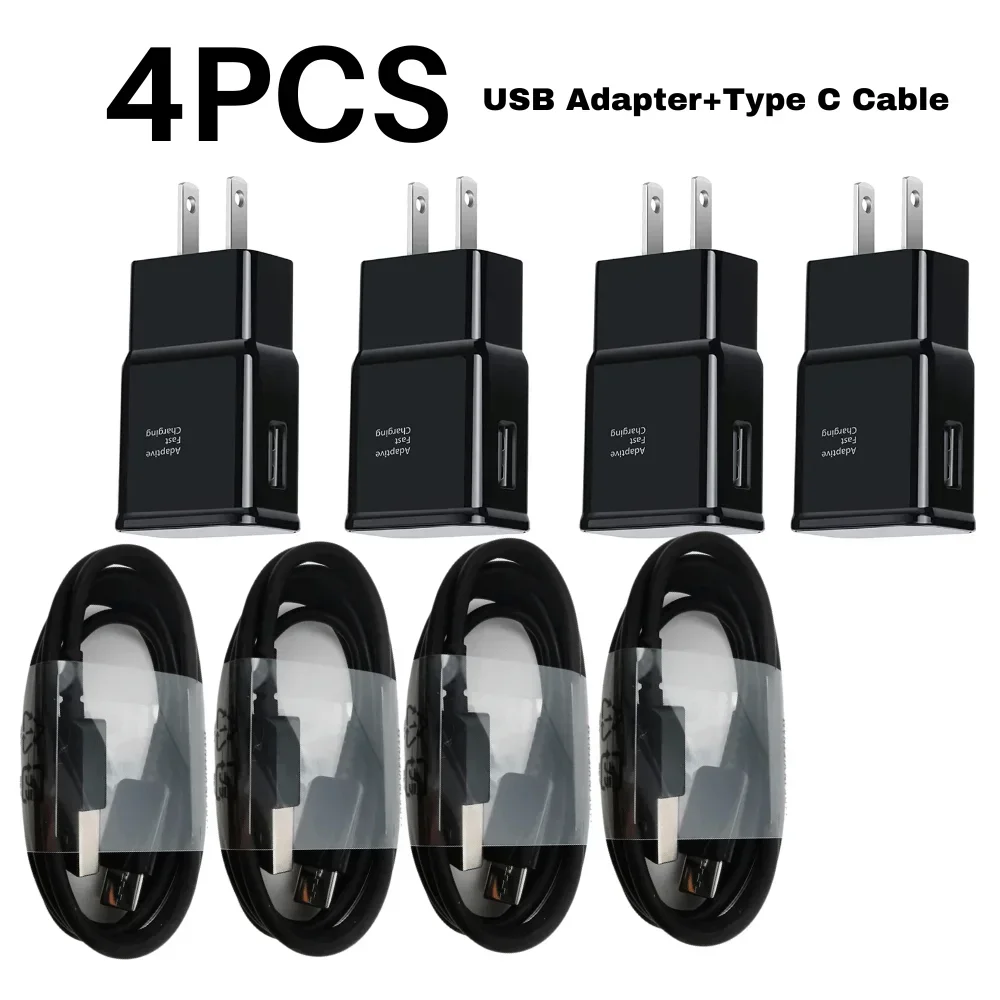 

4pcs Lot for Xiaomi for Samsung S20 S9 S8 Adaptive Fast Charger Wall Block USB Type C Cable