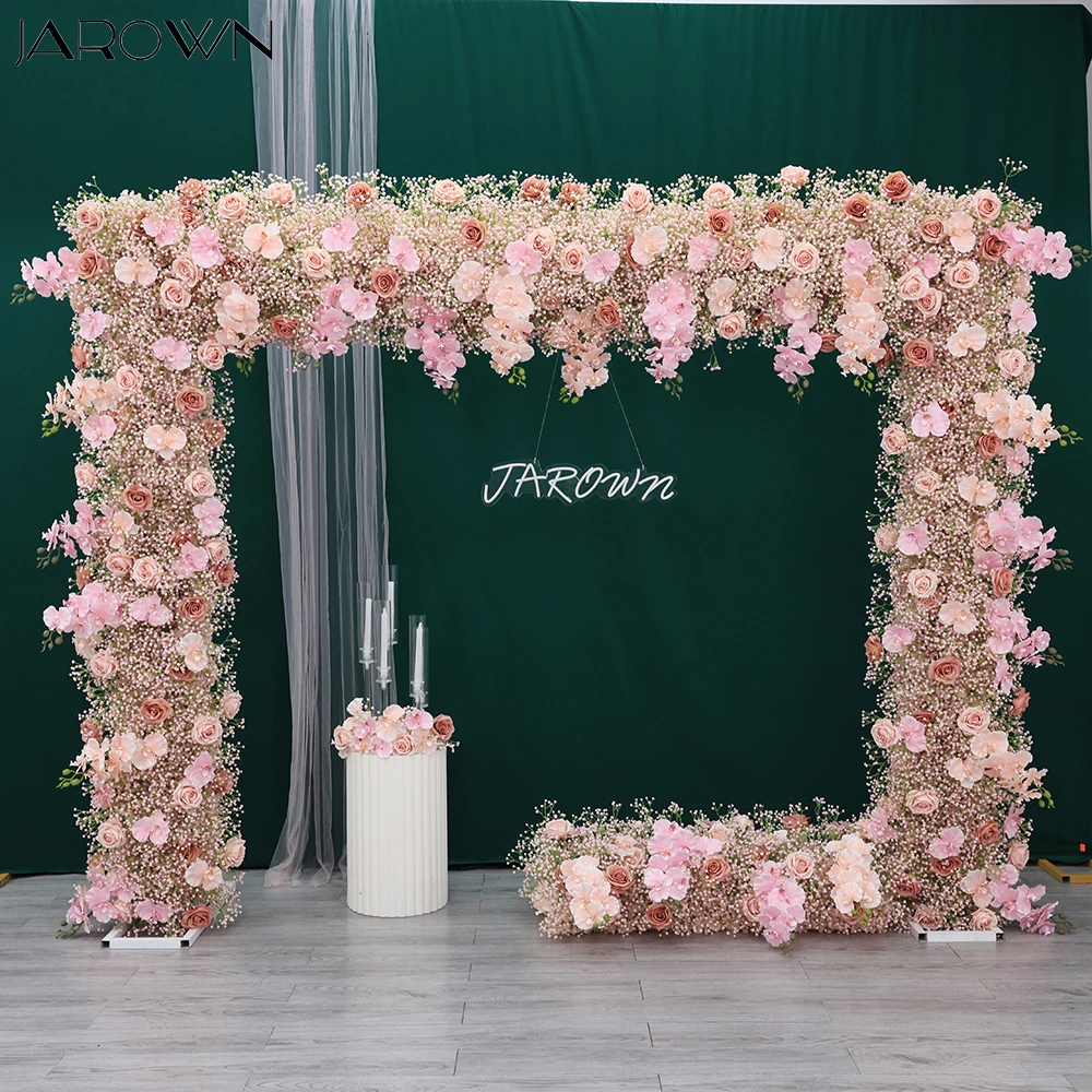 

Pink Series Rose Phalaenopsis Floral Arrangement for Wedding Stage Decoration Artificial Floral Stand Party Props Customized