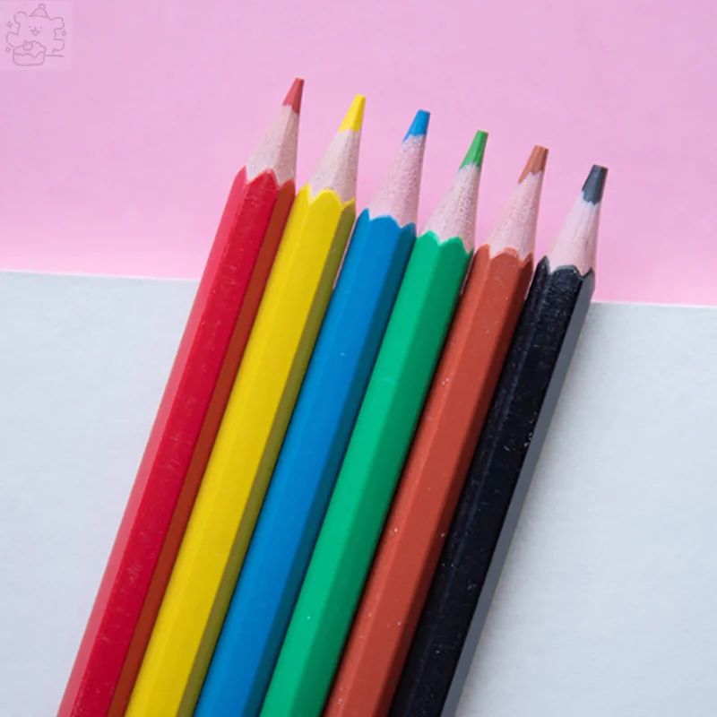 Colored Pencil Set For Kids Drawing Crayons 6pcs 3.5inch Wooden