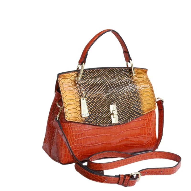 

Новая женская сумка с узором под змеиную кожу, элегантная сумка-тоут в стиле колор-блок, разноцветная сумка через плечо с узором под крокодила, сумка для мамы